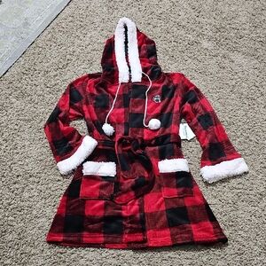NWT Bearpaw Hooded Robe Medium Plush Buffalo Plaid Super Soft